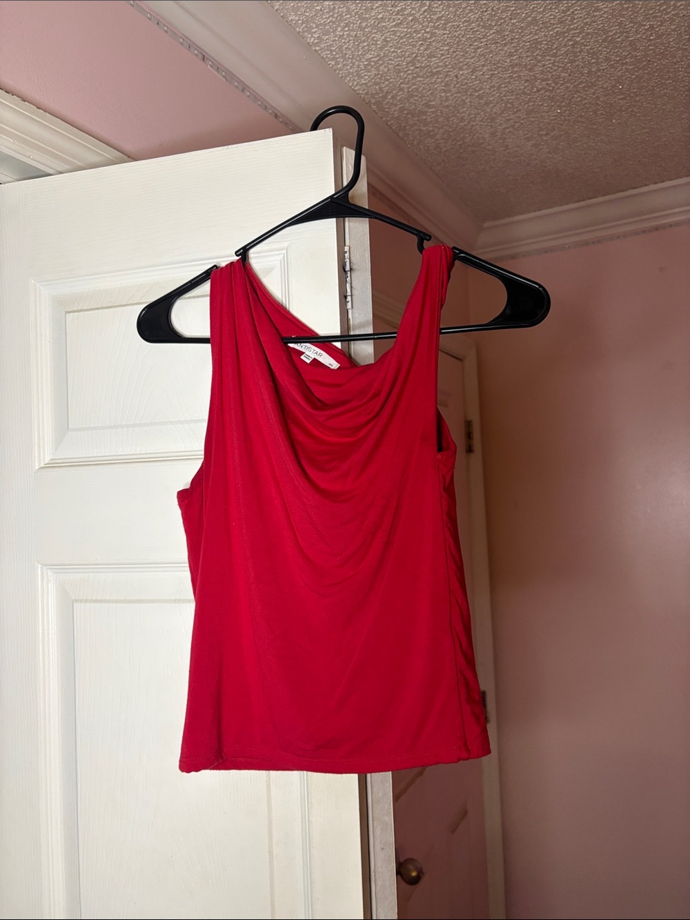 Draped One Shoulder Red Sleeveless Women's Top